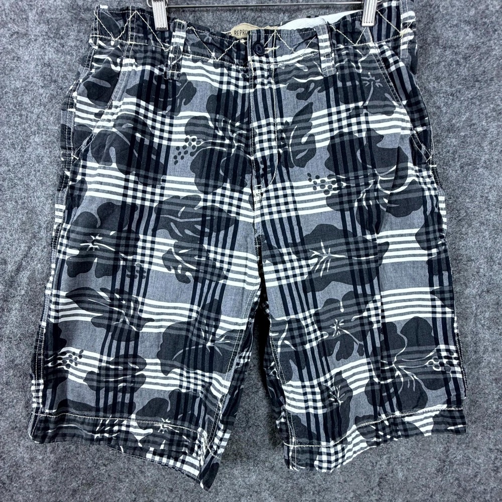 Vintage Nautica Jeans Co. Shorts Mens 34 Blue White Plaid Hibiscus Floral